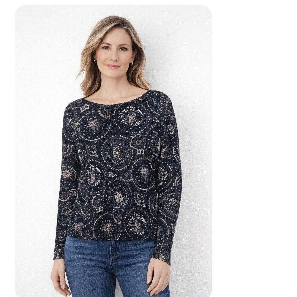 Talbots 100% Merino Wool Paisley Lightweight Sweater Size XS Boho Long Sleeve